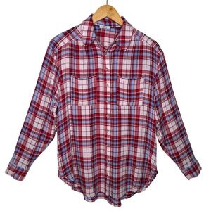 Pilcro Anthropologie Hadley Relaxed Plaid Shirt XS Red Pink Coastal Cowgirl Boho
